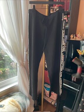 Karl Lagerfeld Black Knit Pants with White Logo Side Stripe